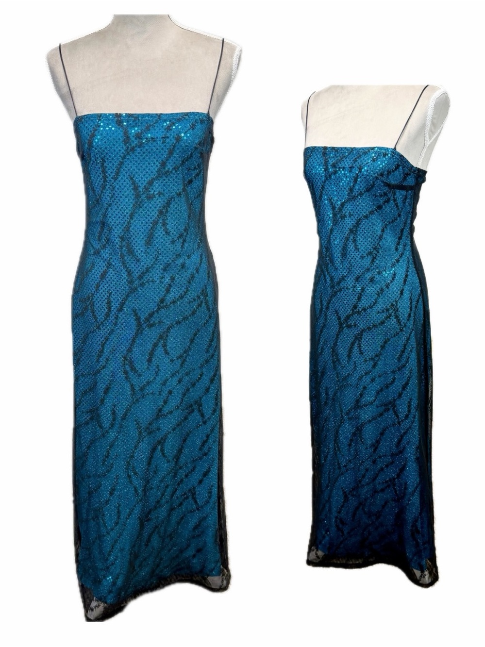 Vintage Y2K Fairy  Dress M Floral Blue Black Formal Prom Gown Glitter Goth Glam